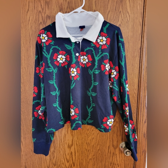 Women's Rose Print Collared Long Sleeve Rugby Shirt - Rowing Blazers 1X - Picture 3 of 7